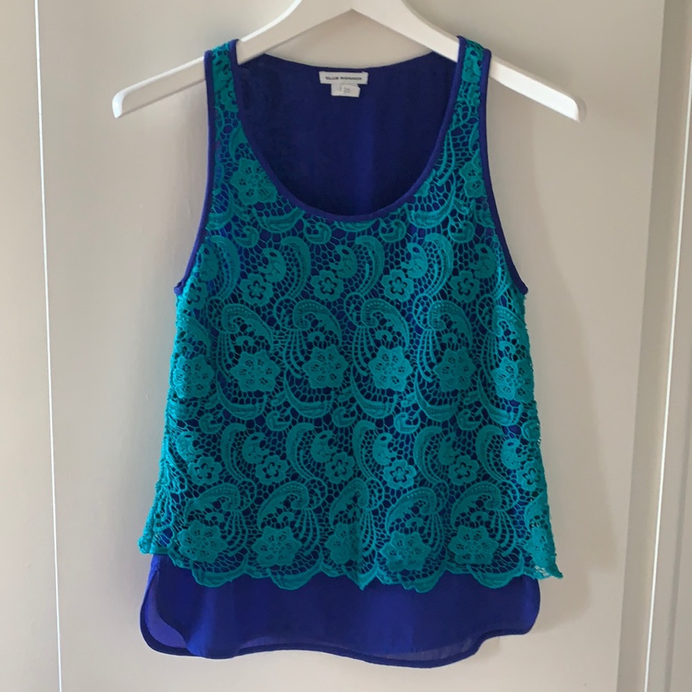 Club Monaco Teal Lace Overlay Tank